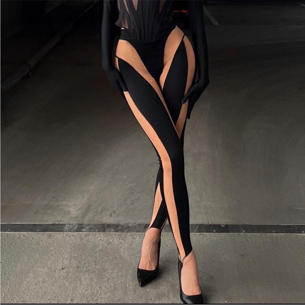 Mugler Black and Tan Leggings